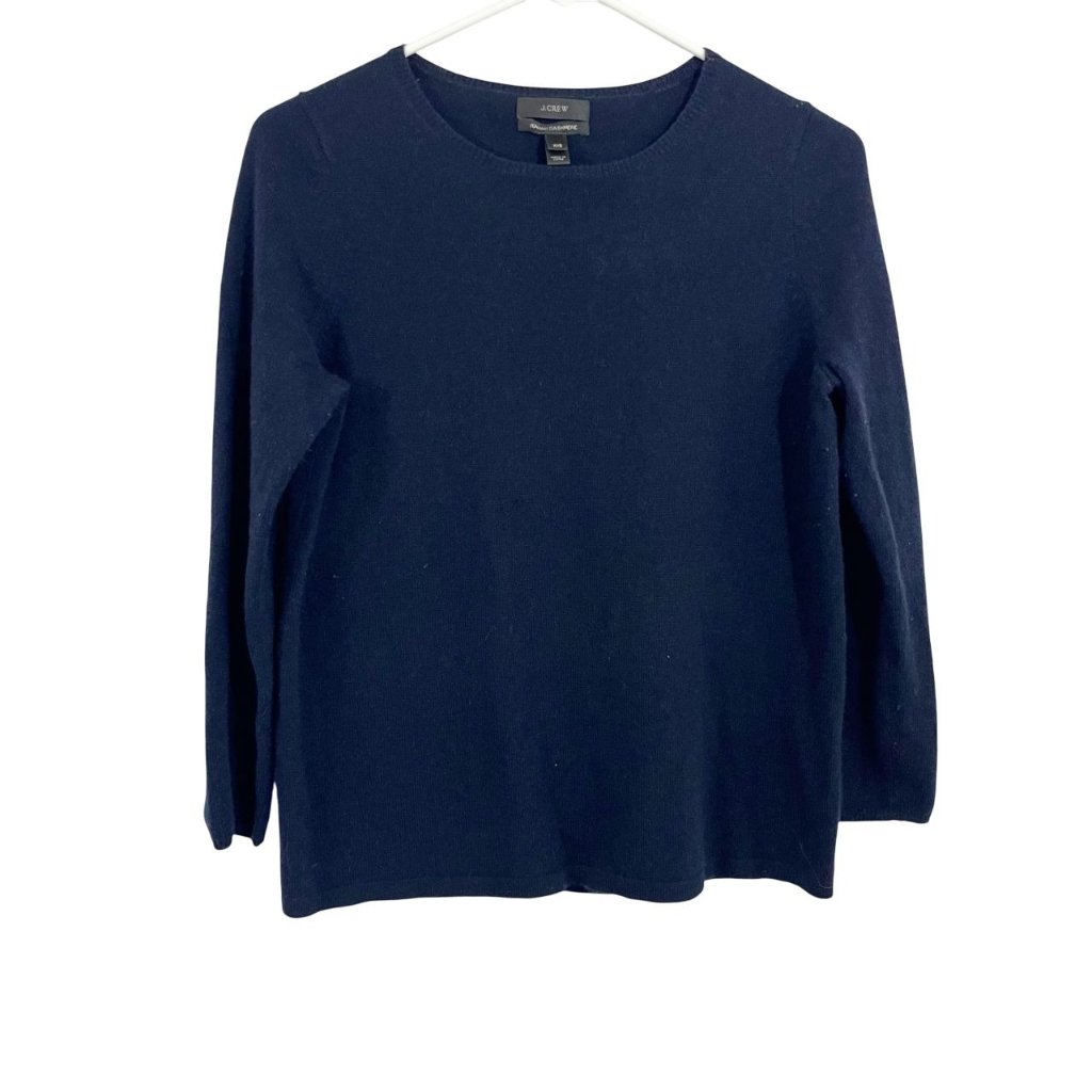 J. Crew Italian Cashmere Navy Blue Crewneck Pullover Sweater - Size Xxs